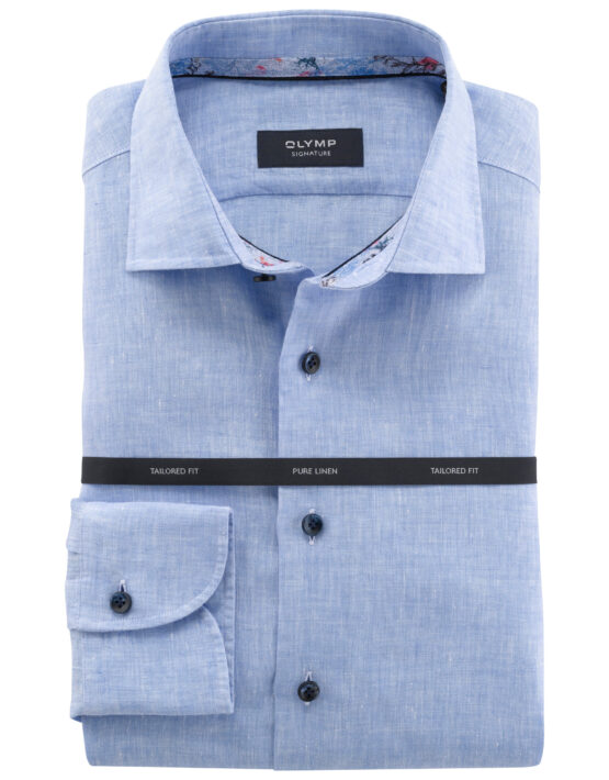 Olymp Signature shirt 100% linnen Licht blauw