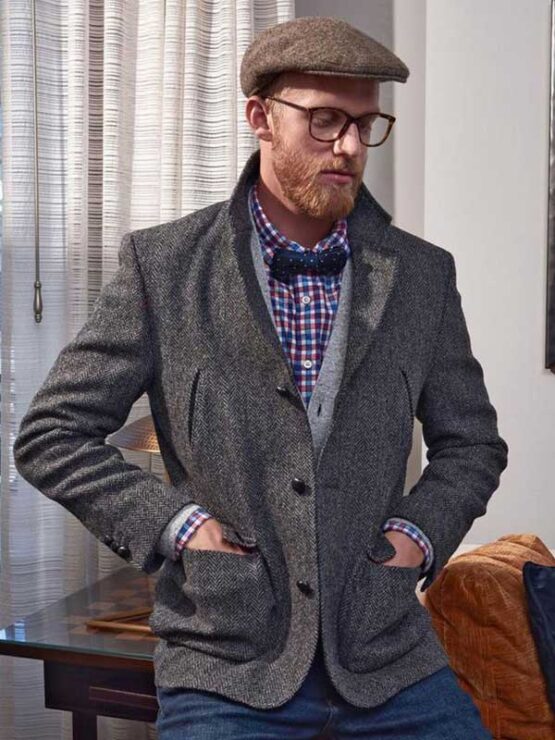 Harris Tweed Utility Jacket Grijs Visgraat