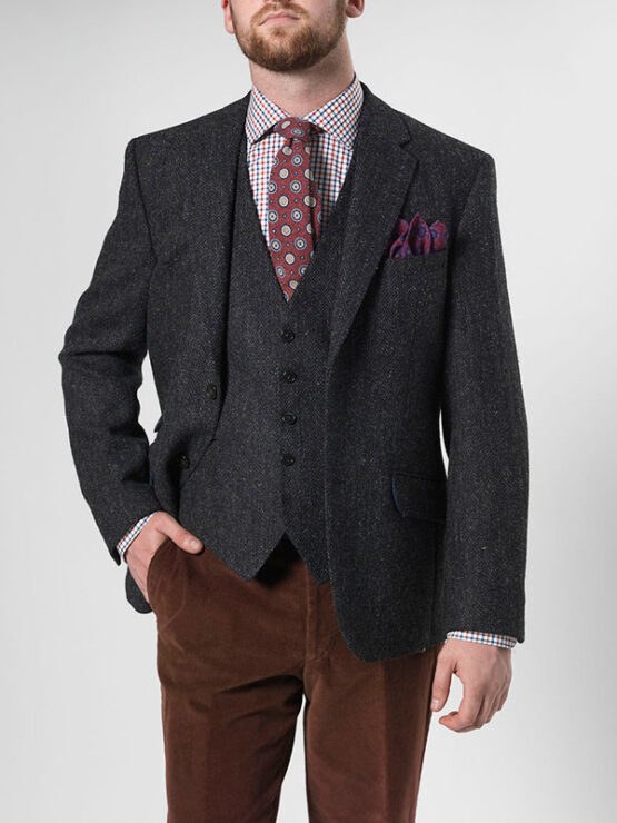 Harris Tweed Jasje Antraciet visgraat 600 - Afbeelding 4