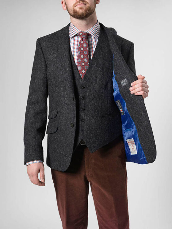 Harris Tweed Jasje Antraciet visgraat 600 - Afbeelding 3