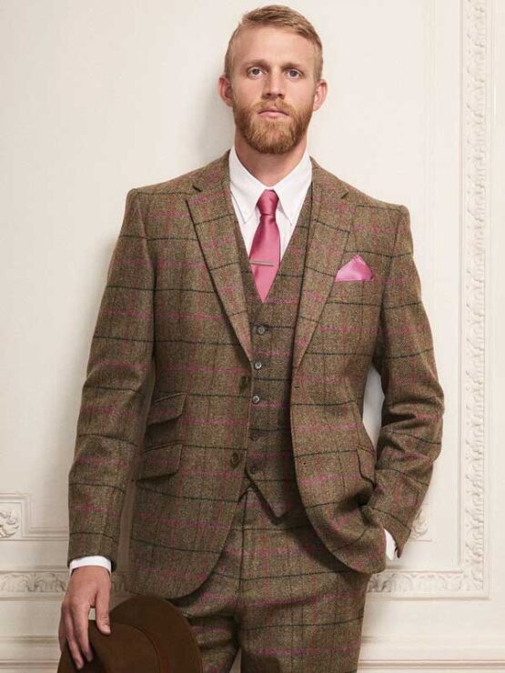 Tweed Kostuum Groen Met Roze Ruit Yorkshire Tweed
