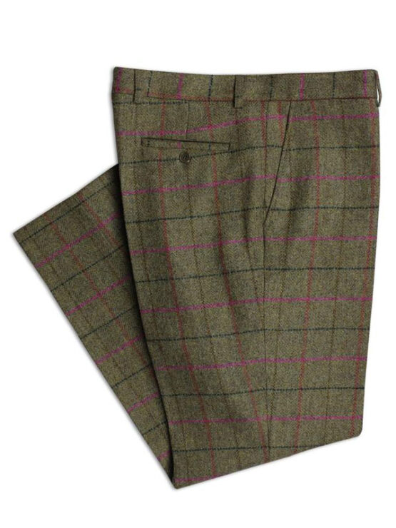 Tweed Pantalon Groen Met Roze Ruit Yorkshire Tweed