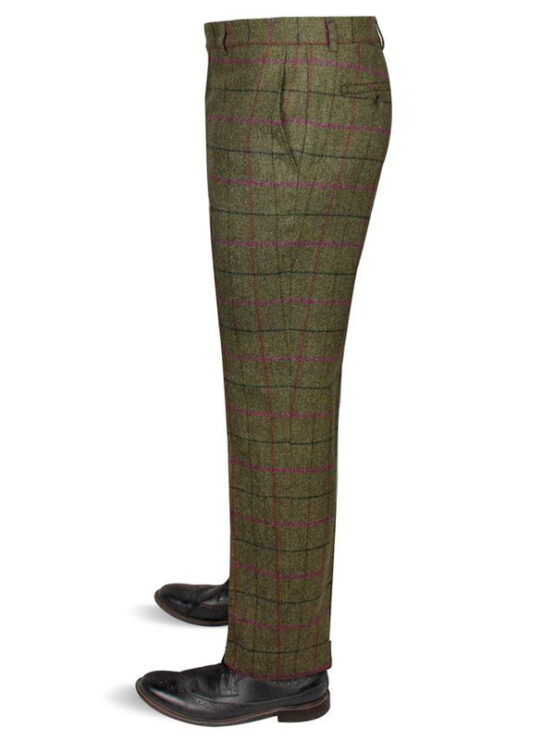 Tweed Pantalon Groen Met Roze Ruit Yorkshire Tweed - Afbeelding 3