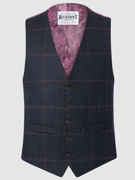 Tweed Kostuum Donker Blauw Met Roze Ruit Yorkshire Tweed - Afbeelding 8