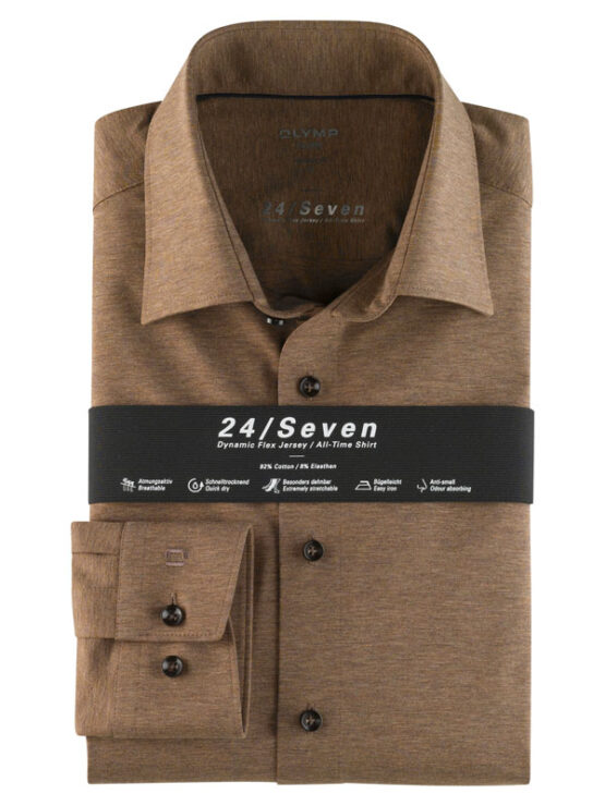 OLYMP Luxor 24/Seven  Modern Fit, Zakelijke Overhemd, New Kent, Bruin