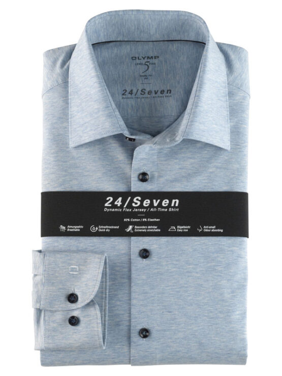 OLYMP Level Five 24/Seven  Body Fit, Zakelijke Overhemd, New York Kent, Bleu