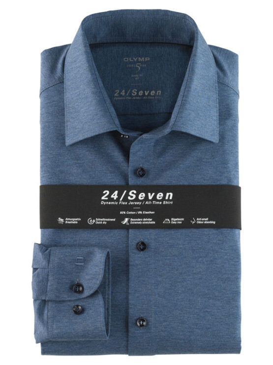 OLYMP Level Five 24/Seven  Body Fit, Zakelijke Overhemd, New York Kent, Rookblauw