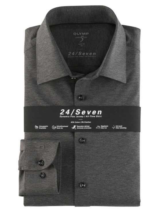 OLYMP Level Five 24/Seven  Body Fit, Zakelijke Overhemd, New York Kent, Antraciet