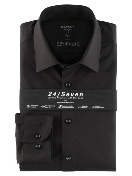 OLYMP Level Five 24/Seven  Body Fit, Zakelijke Overhemd, New York Kent, Zwart