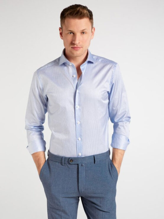 Eterna 1863, Overhemd Slim Fit Soft Tailoring Twill Licht Blauw Streepje - Afbeelding 3