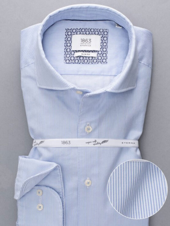 Eterna 1863, Overhemd Slim Fit Soft Tailoring Twill Licht Blauw Streepje