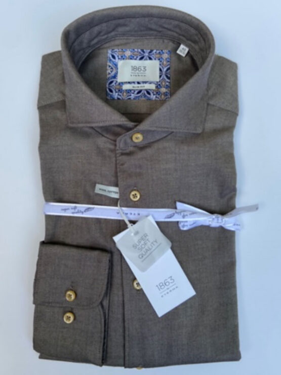 Eterna 1863, Flanel Shirt Slim Fit, Grijs-Taupe