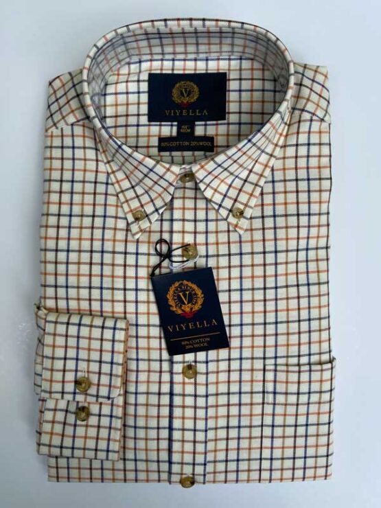 Viyella, Flannel Shirt Tattersall Ruitje Oker