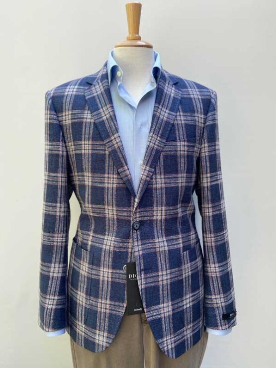 Digel, Linnen Colbert Blauw Ruit