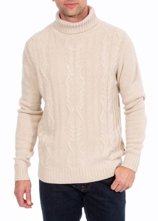 Alan Paine, Kabeltrui Ivory Roll Neck Jumper-Updated Fit