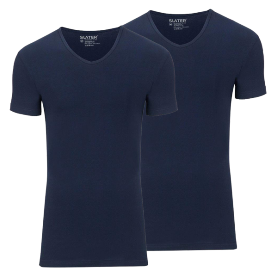 Slater t-shirt stretch v-hals, 2 pack wit/navy/zwart - Afbeelding 3