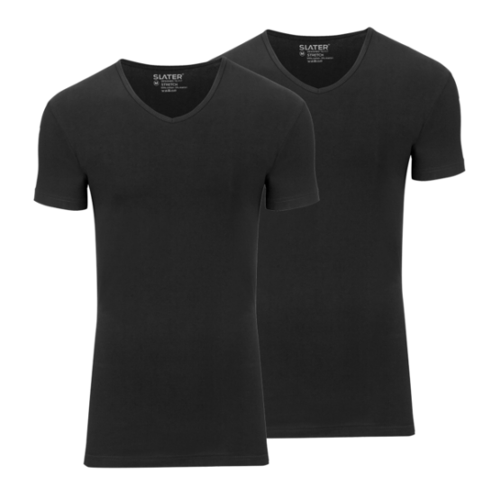 Slater t-shirt stretch v-hals, 2 pack wit/navy/zwart - Afbeelding 2
