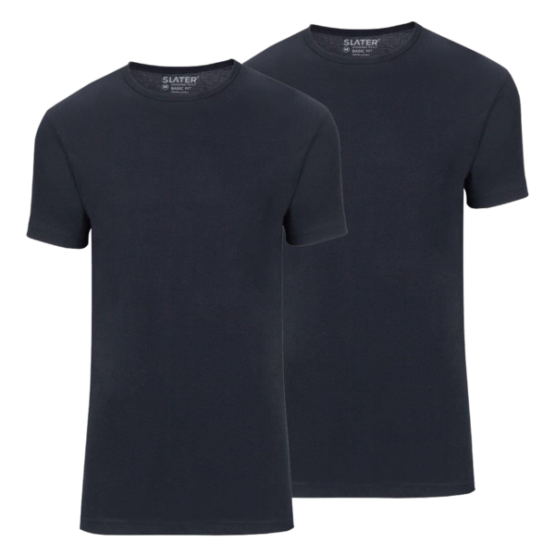 Slater t-shirt basic fit ronde hals, 2 pack wit/navy/zwart - Afbeelding 3