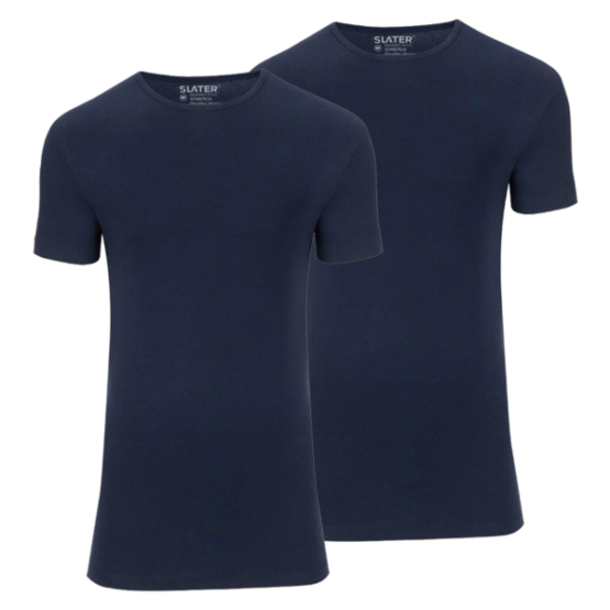 Slater t-shirt stretch ronde hals, 2 pack wit/navy/zwart