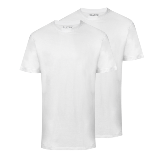 Slater t-shirt stretch ronde hals, 2 pack wit/navy/zwart - Afbeelding 2
