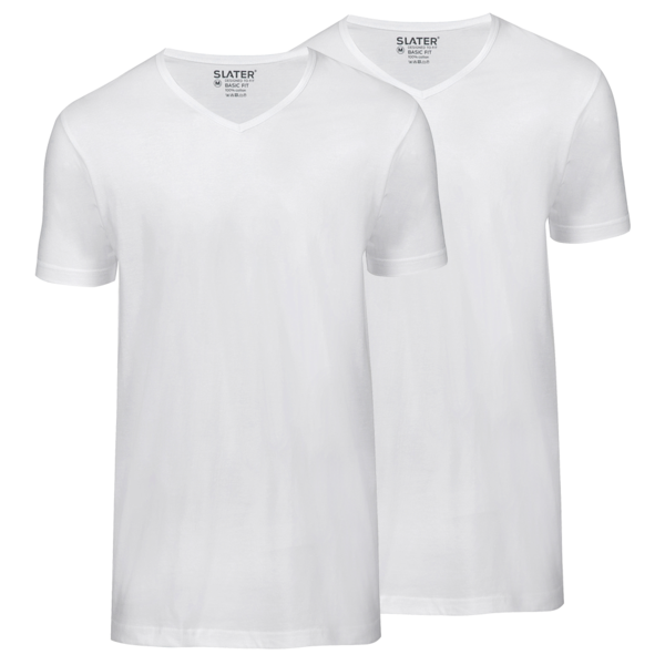 Slater t-shirt basic fit v-hals, 2 pack wit/navy/zwart - Afbeelding 2