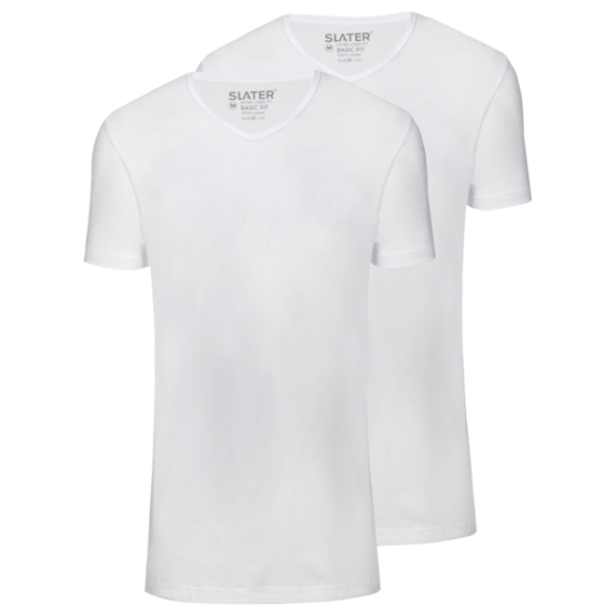Slater t-shirt basic fit v-hals extra long, 2 pack wit