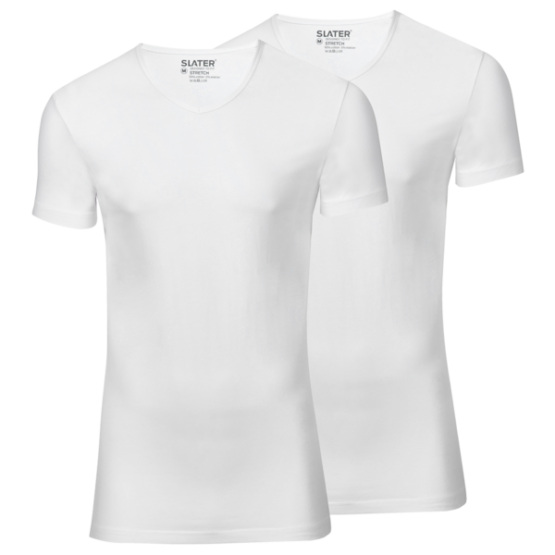 Slater t-shirt stretch v-hals, 2 pack wit/navy/zwart