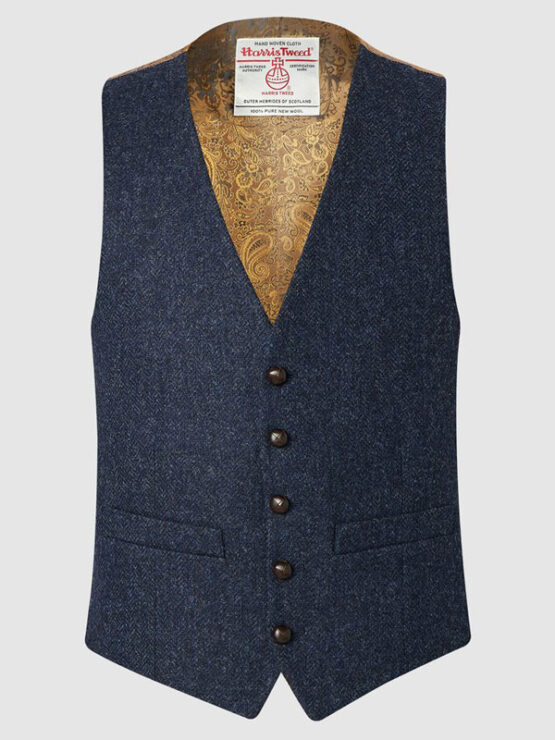 Harris Tweet Waistcoat - Navy Herringbone