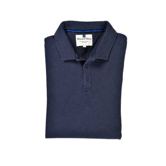 BLACK & BLUE 1871, LANGE MOUW POLO SHIRT BLAUW - Afbeelding 2