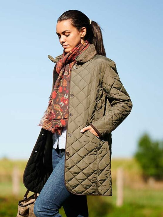 Wellington, Harris Tweed damesjas gesteppt met Polarfleece Olijfgroen - Afbeelding 3