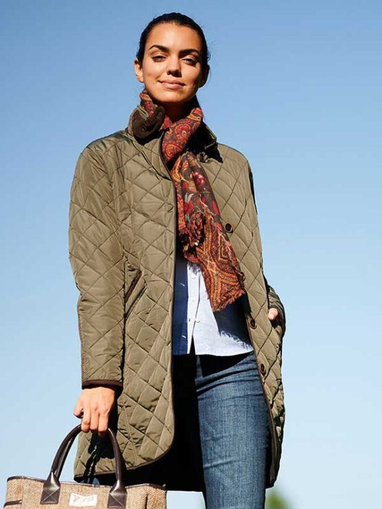 Wellington, Harris Tweed damesjas gesteppt met Polarfleece Olijfgroen - Afbeelding 4