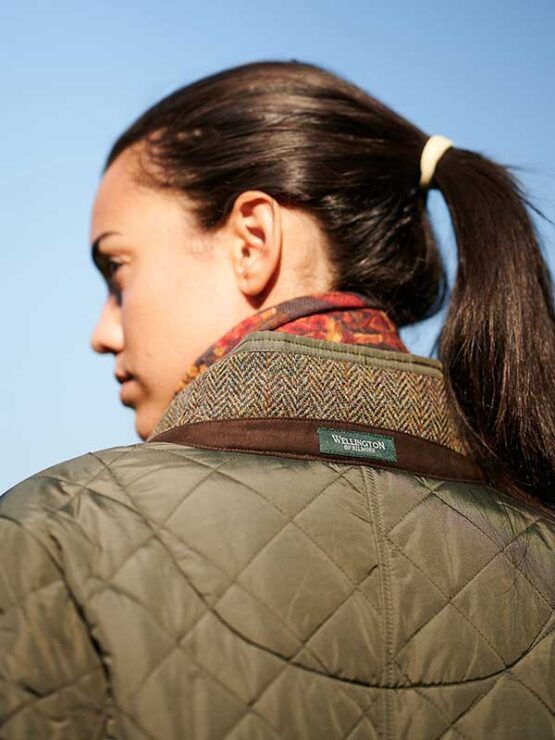 Wellington, Harris Tweed damesjas gesteppt met Polarfleece Olijfgroen - Afbeelding 6