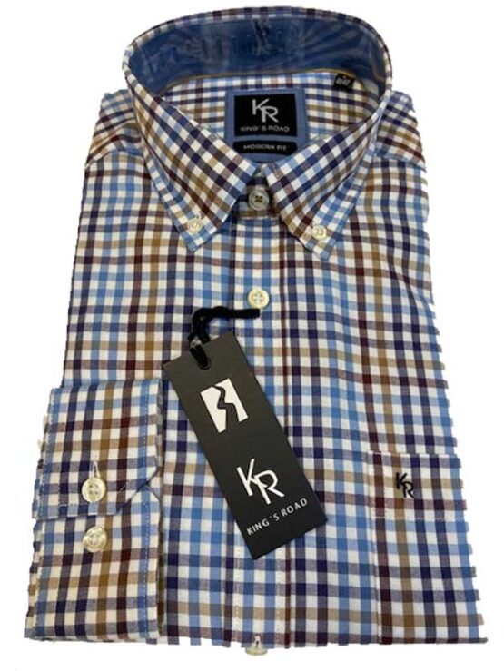 Flannel Shirt King's Road, Blauw Bruin Blokje - Afbeelding 2