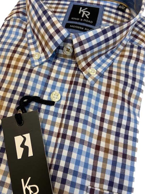 Flannel Shirt King's Road, Blauw Bruin Blokje - Afbeelding 3