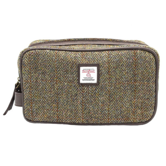 Harris Tweed Toilettas, Groen Bruin Visgraat