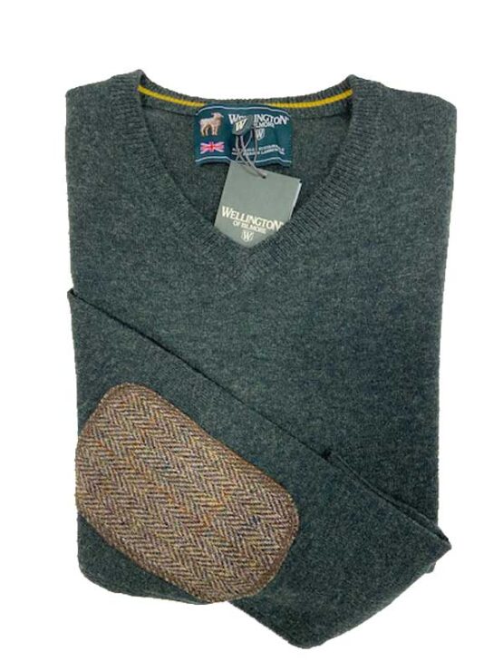 Pullover lambswool met Harris Tweed details Groen