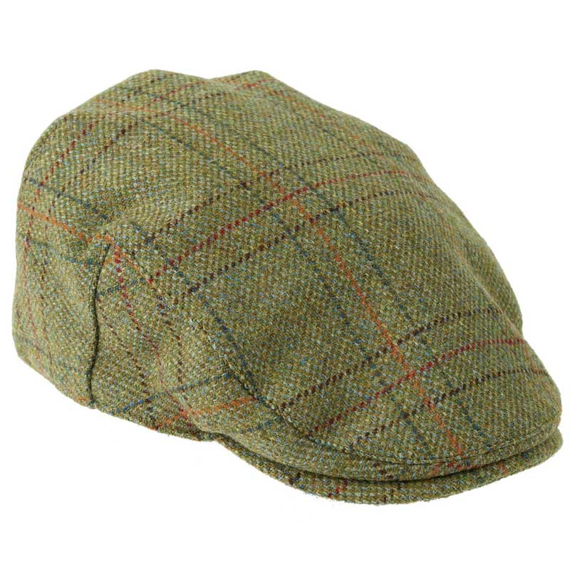 Tweed Flat Cap, Olijf Groen met Overruit