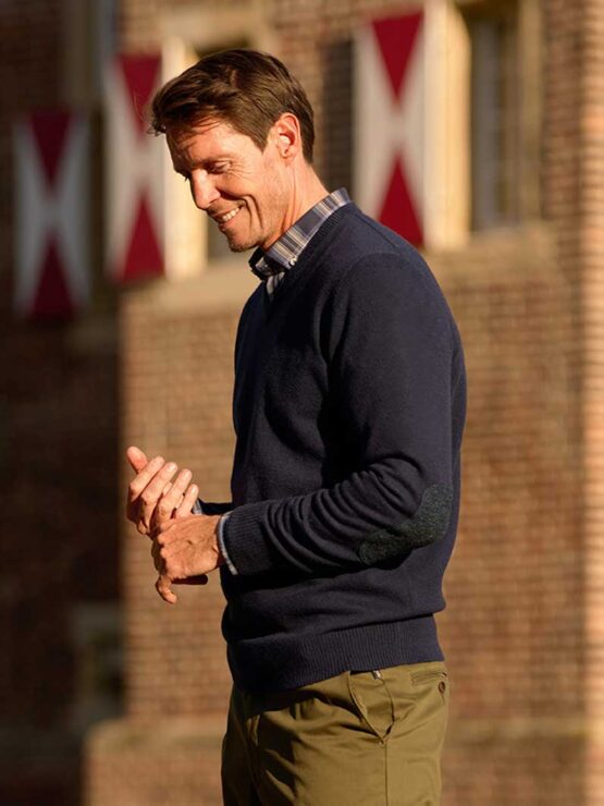 Pullover Merinowool met Harris Tweed details Navy - Afbeelding 2