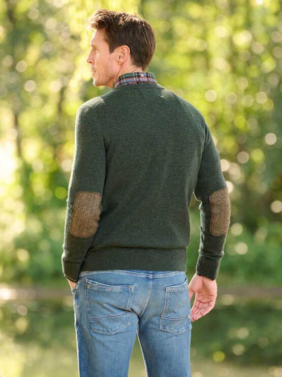 Pullover Merinowool met Harris Tweed details Forest Green - Afbeelding 3