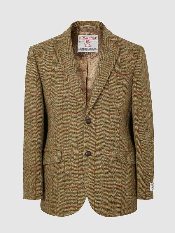 Harris Tweed Jacket Leather Buttons- Mustard