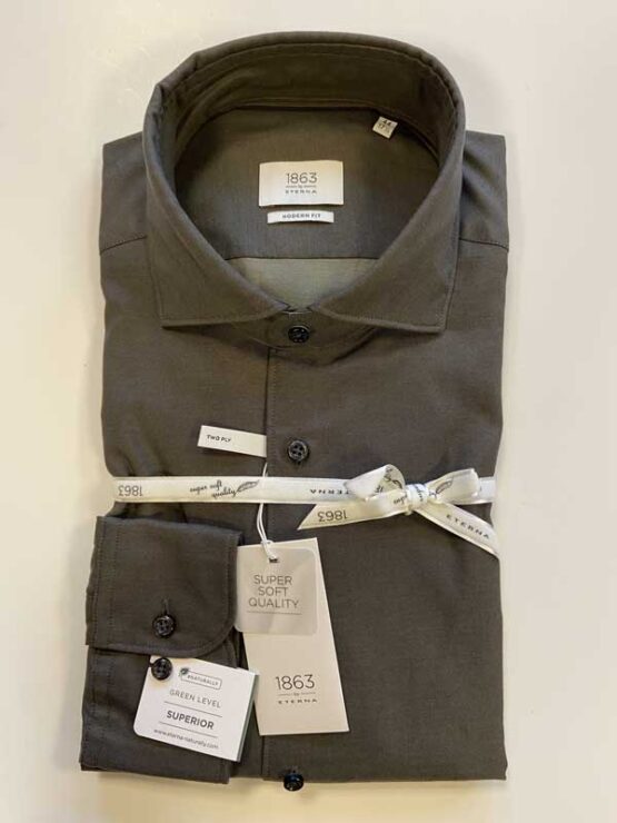 Eterna 1863, Overhemd Modern Fit Soft Tailoring Dark Green/Brown