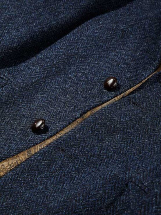 Harris Tweed Jacket Leather Buttons- Navy Herringbone - Afbeelding 2