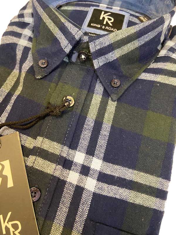 Shirt King's Road, Blauw Groen Ruit, Zware Flannel - Afbeelding 3