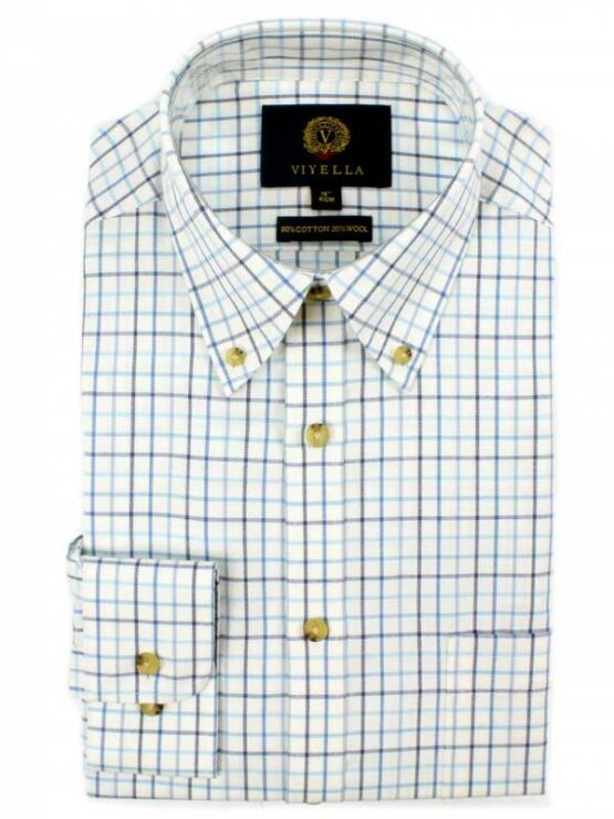 Viyella Shirt, Flanel Medium Tattersall Blue