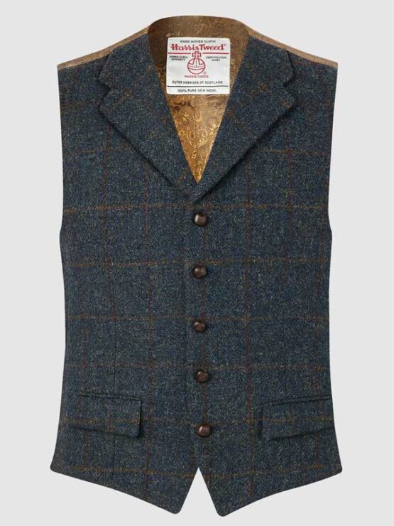 Harris Tweed Vestje, Angus Waistcoat - Blue Multi