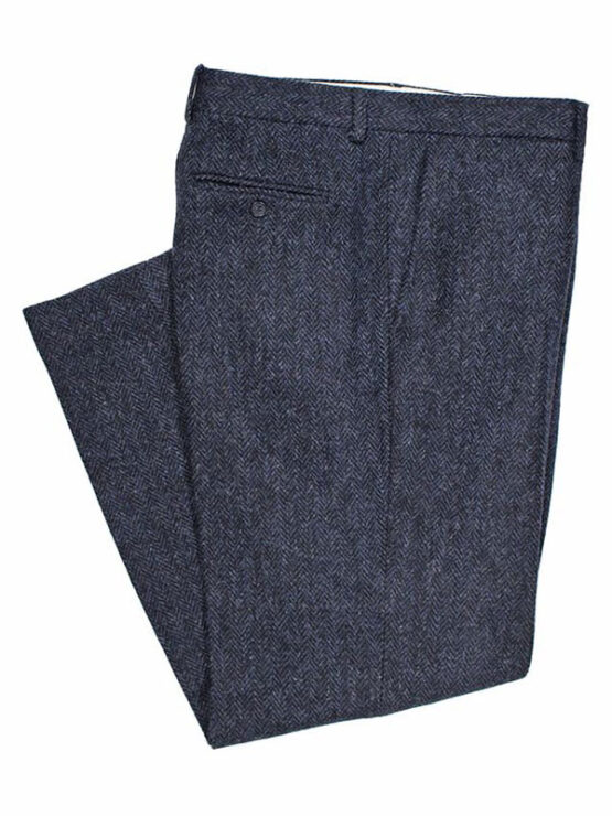 Harris Tweed Pantalon, Mens Tweed Trousers - Navy Herringbone