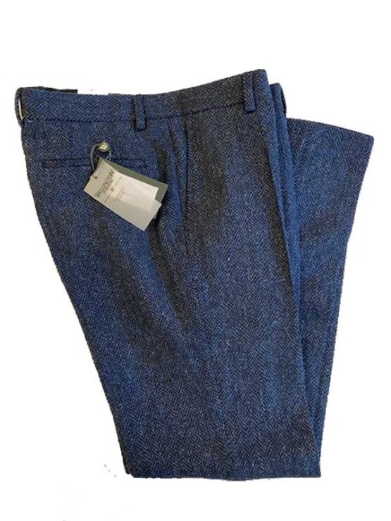Harris Tweed Pantalon Blauw Visgraat