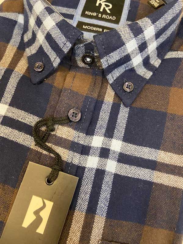 Shirt King's Road, Blauw Bruin Ruit, Zware Flannel - Afbeelding 3