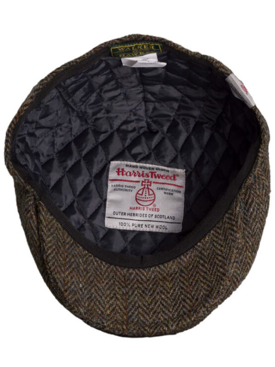 Flat Cap 670 Harris Tweed Brown Herringbone with Overcheck - Afbeelding 2