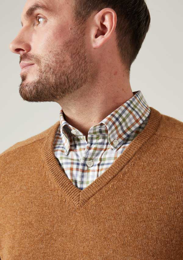 Alan Paine Lamswol Pullover V-hals, Updated Fit - Driftwood - Afbeelding 3